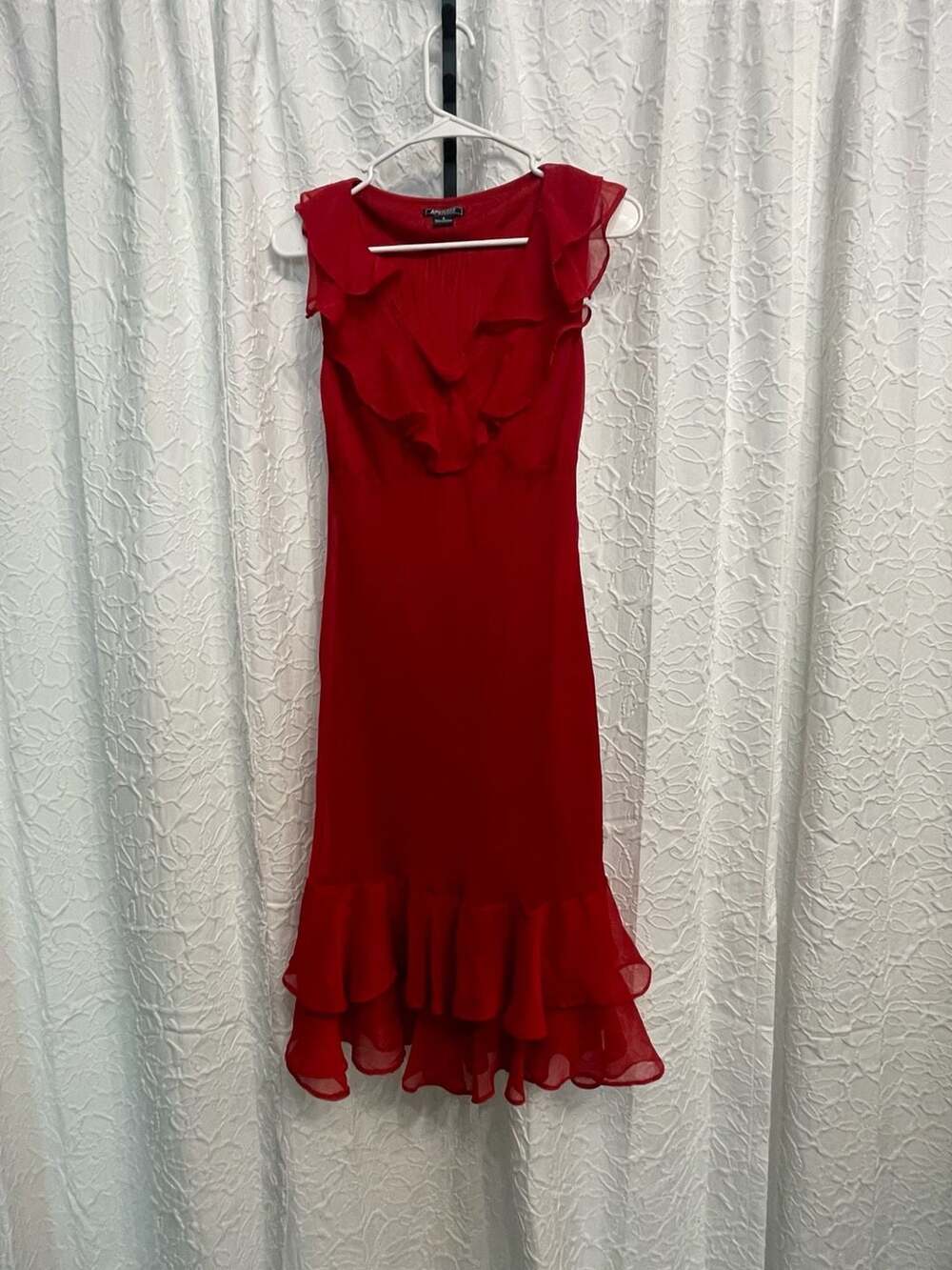 American Living Dress Size 4 Red Ruffle Chiffon Midi Party Cocktail